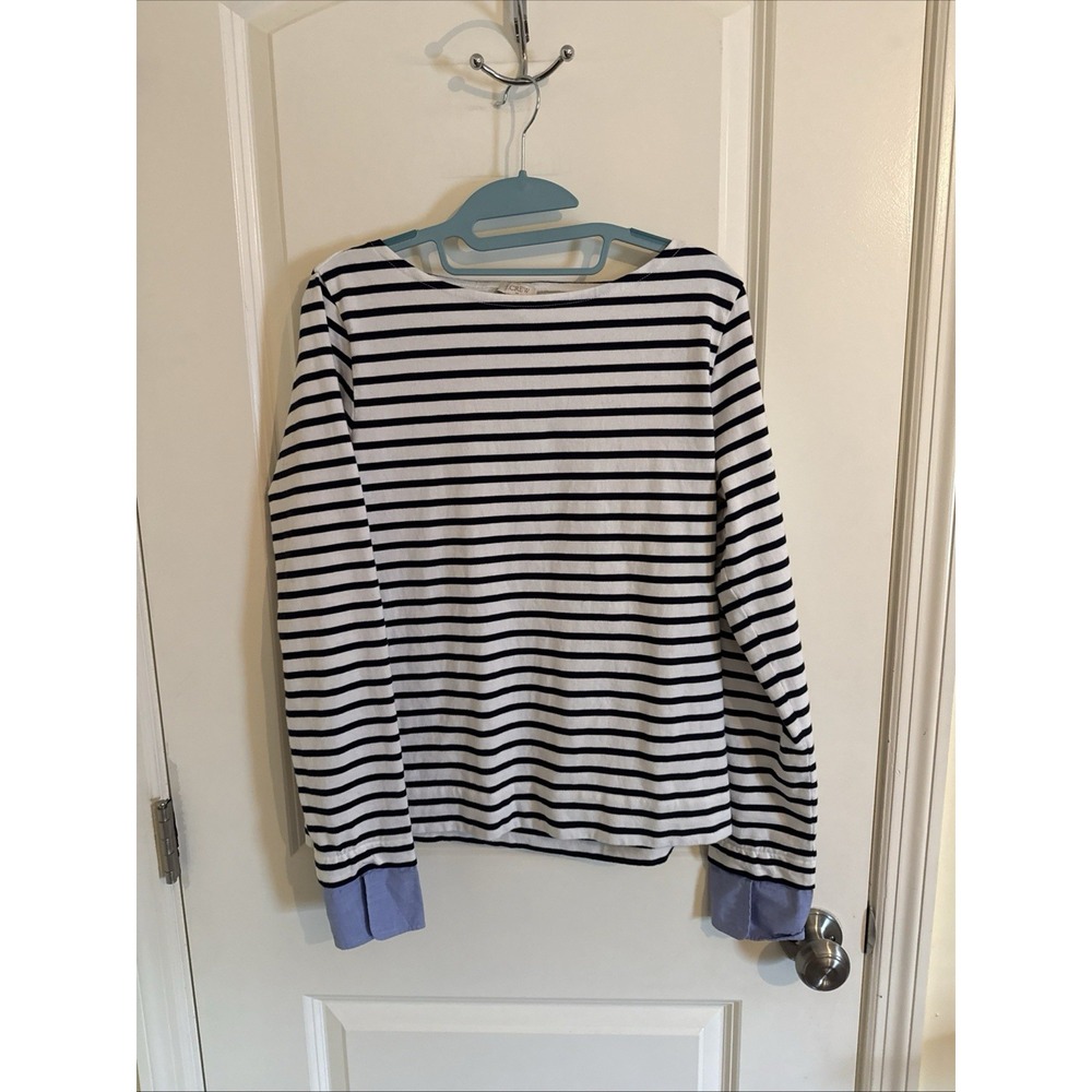J. Crew Boatneck Black & White Striped Cuffed Long Sleeve T-shirt size S